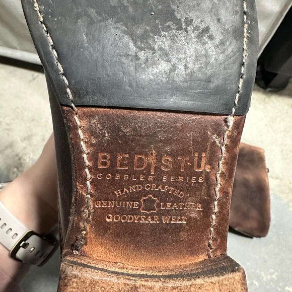 BED STU Cobbler Series Distressed Leather Tall Boot Double Zip Brown Size 8.5 - Picture 6 of 7